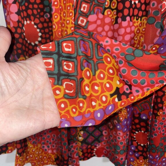 Vintage Psychedelic Print Blouse Red Purple Orange 70s Mod Boho Kenny Classics M - Picture 4 of 9